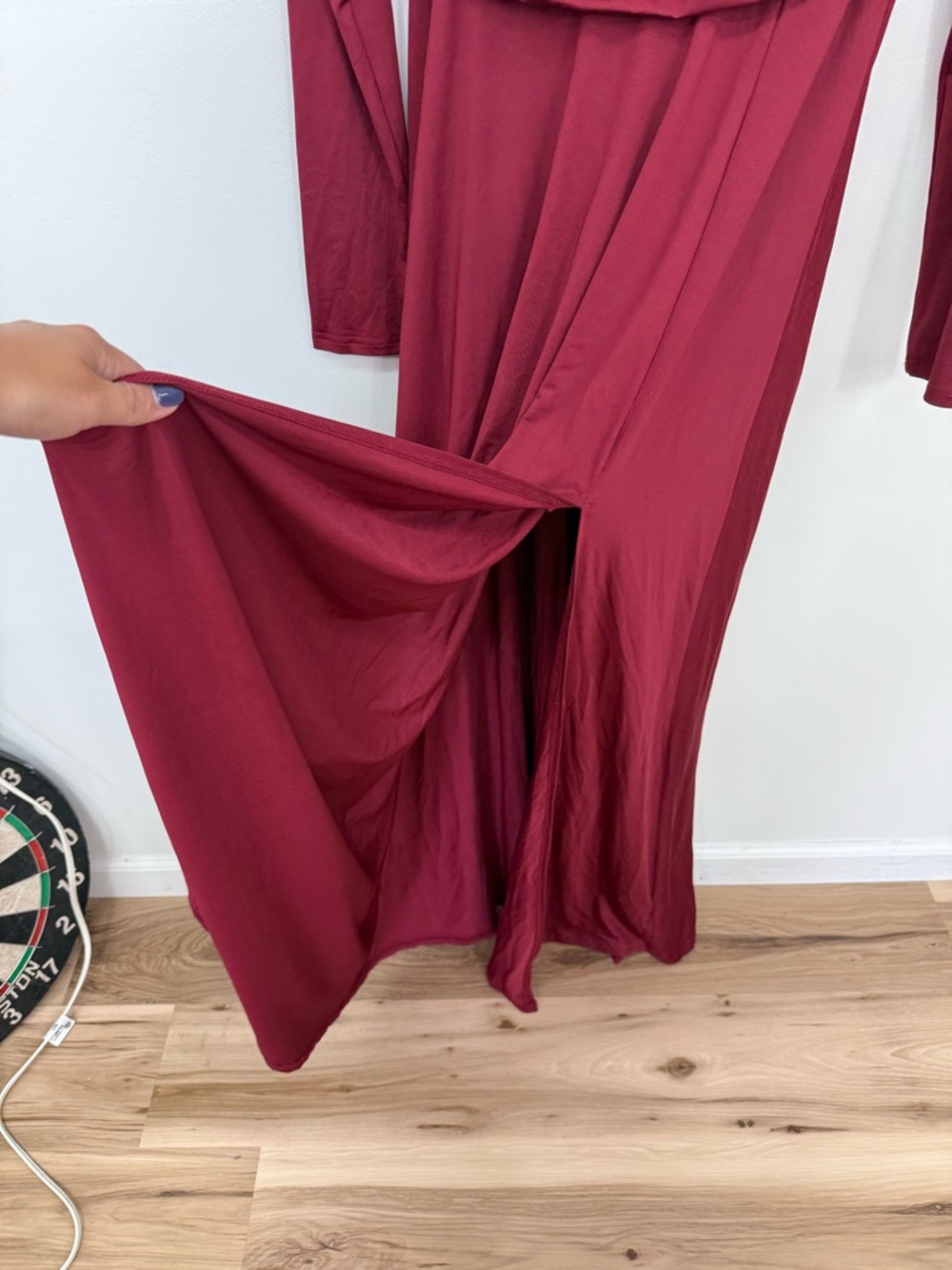 Baltic Born Deep V Long Sleeve Maxi Dress in Burgundy BB25 - Picture 7 of 9
